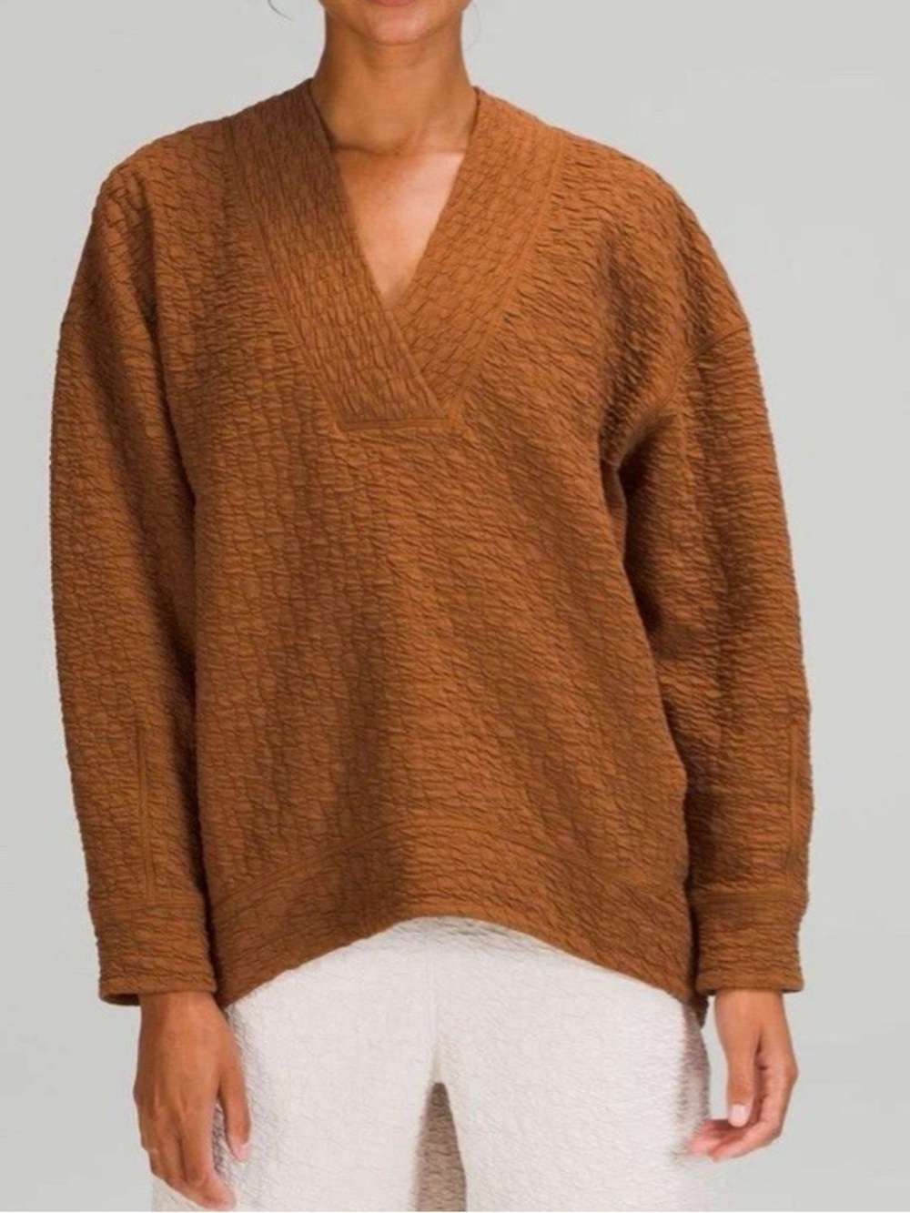 NWOT Lululemon athletica Women's Rippled V-Neck Sweater - copper Brown - sz 6